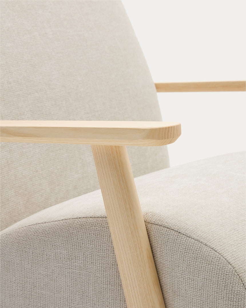 Sessel Meghan aus Perlen-Chenille und massivem Eschenholz mit natürlichem Finish FSC Mix Credit - ZEN ZONE Furniture