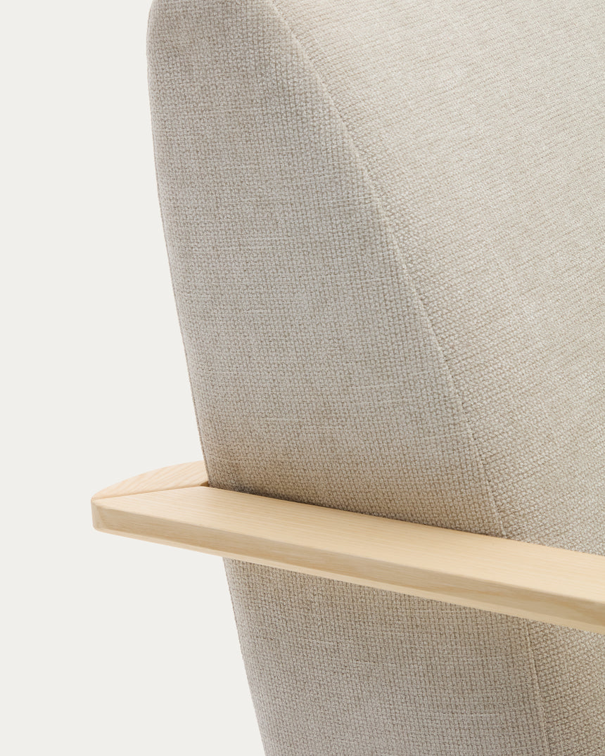 Sessel Meghan aus Perlen-Chenille und massivem Eschenholz mit natürlichem Finish FSC Mix Credit - ZEN ZONE Furniture