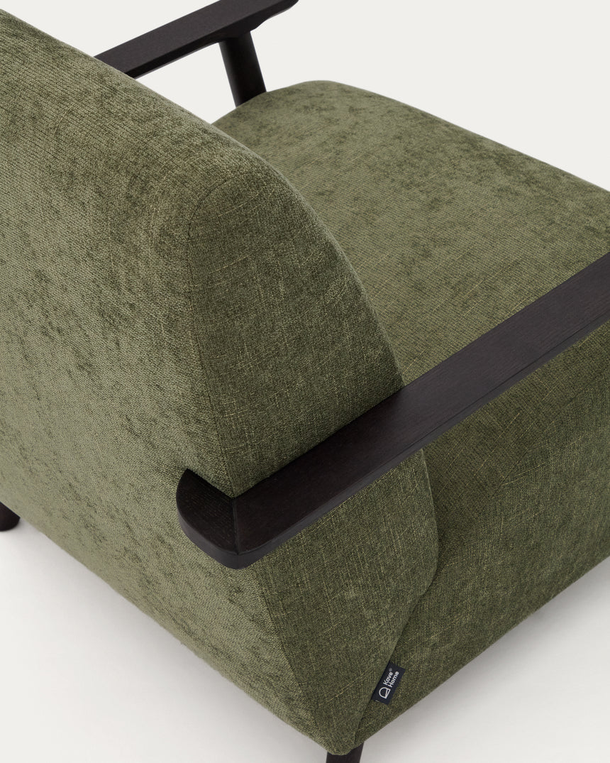 Sessel Meghan aus grünem Chenille und massivem Eschenholz mit Wenge-Finish FSC Mix Credit - ZEN ZONE Furniture