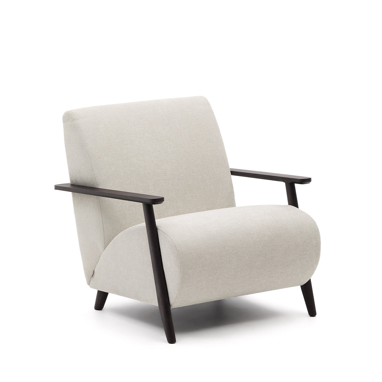 Sessel Meghan aus perlfarbenem Chenille und massivem Eschenholz mit Wenge-Finish FSC Mix Credit - ZEN ZONE Furniture