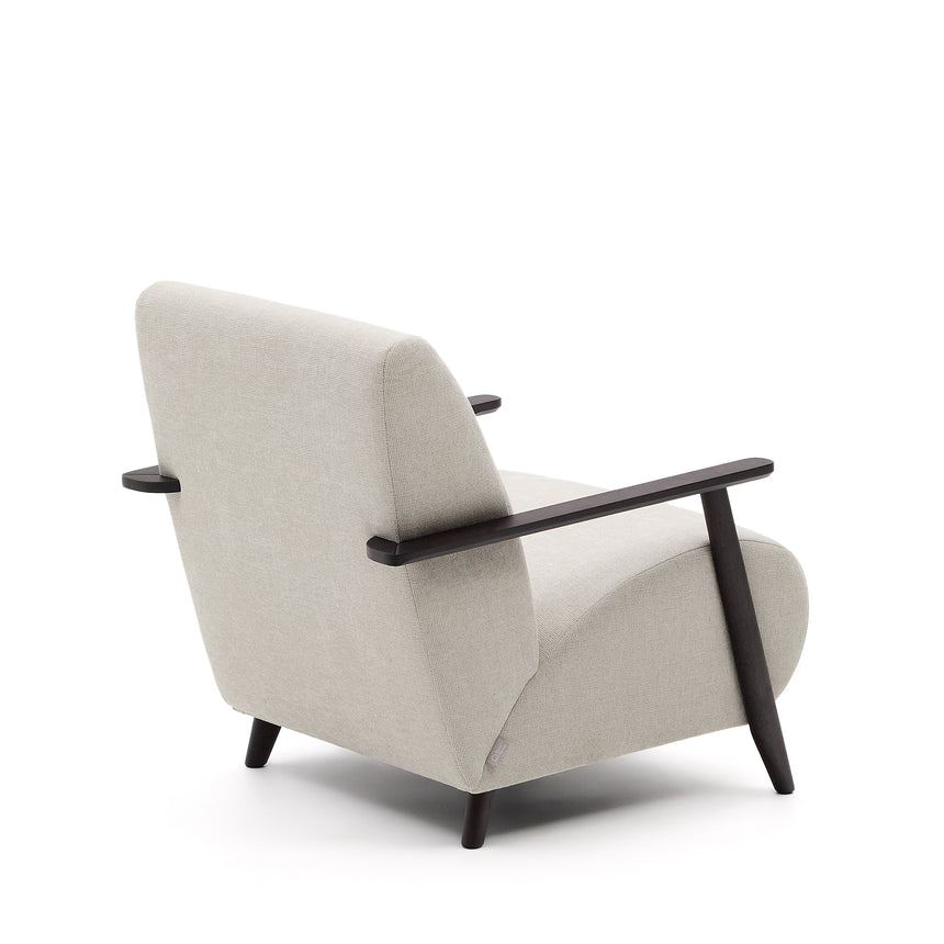 Sessel Meghan aus perlfarbenem Chenille und massivem Eschenholz mit Wenge-Finish FSC Mix Credit - ZEN ZONE Furniture