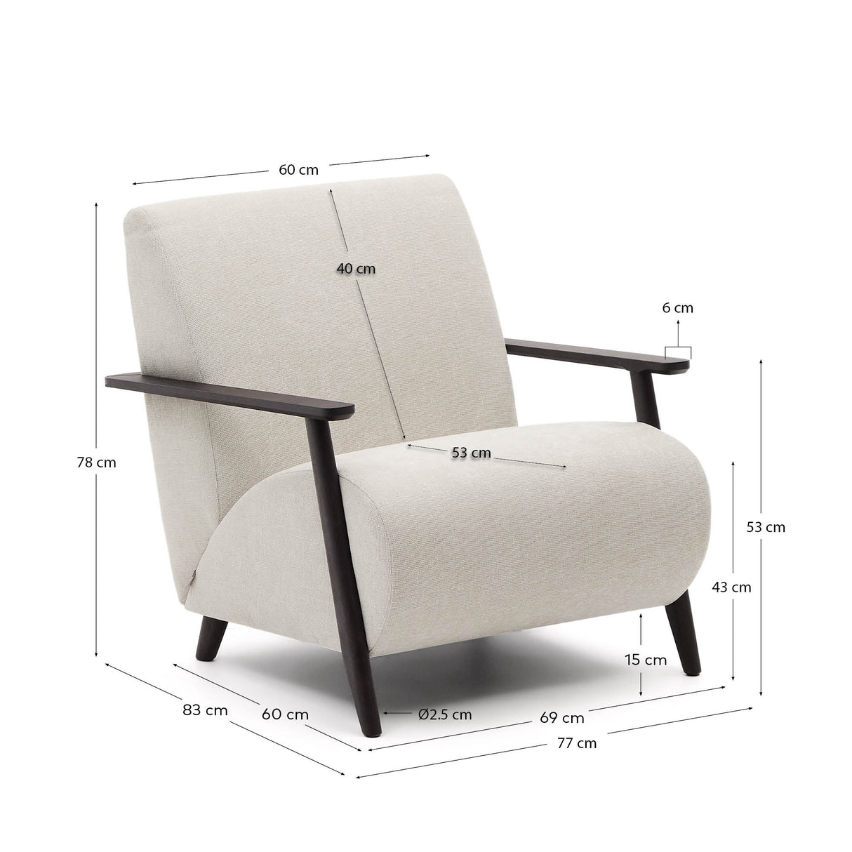 Sessel Meghan aus perlfarbenem Chenille und massivem Eschenholz mit Wenge-Finish FSC Mix Credit - ZEN ZONE Furniture