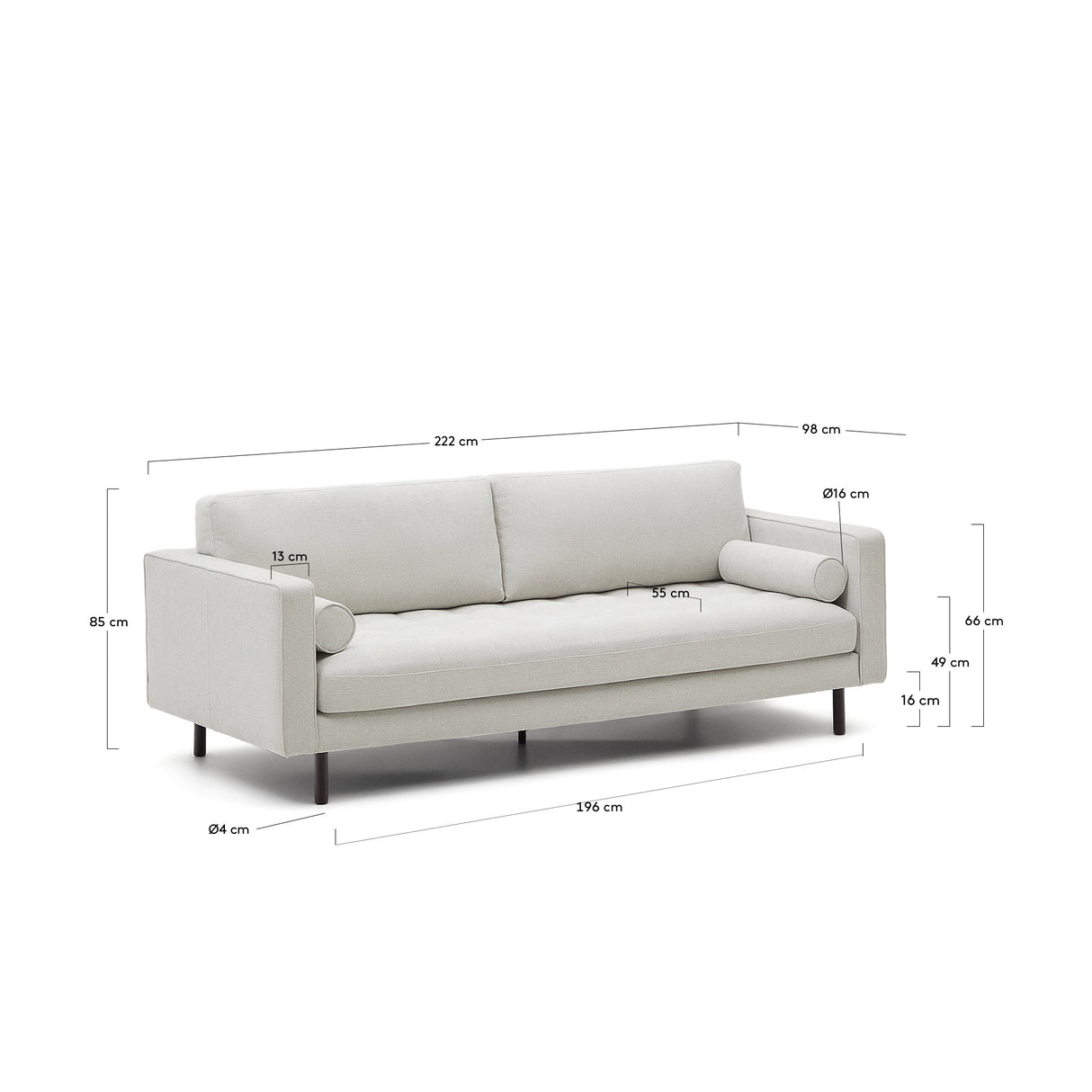 Debra 3-Sitzer-Sofa mit Bezug in perlfarbener Chenille Beine Wenge-Finish 222 cm - ZEN ZONE Furniture