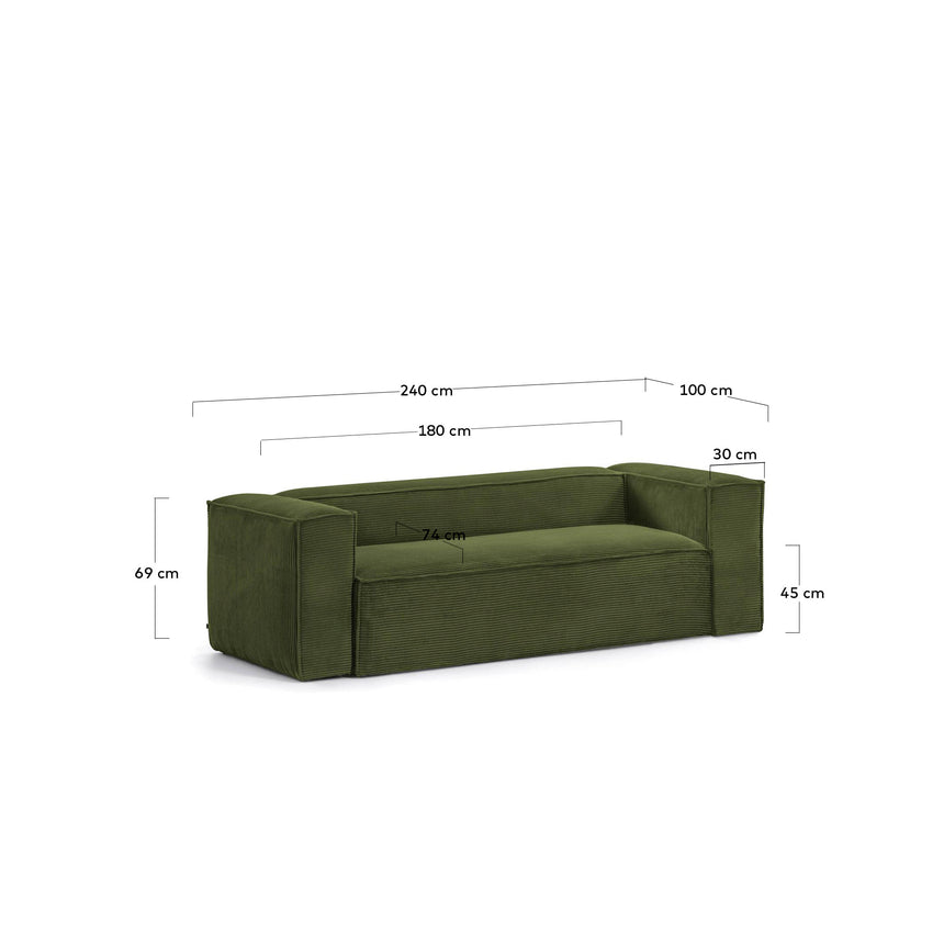 Blok 3-Sitzer-Sofa breiter Cord grün 240 cm - ZEN ZONE Furniture