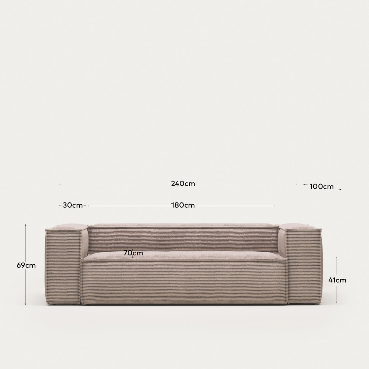 Blok 3-Sitzer-Sofa breiter Cord rosa 240 cm - ZEN ZONE Furniture
