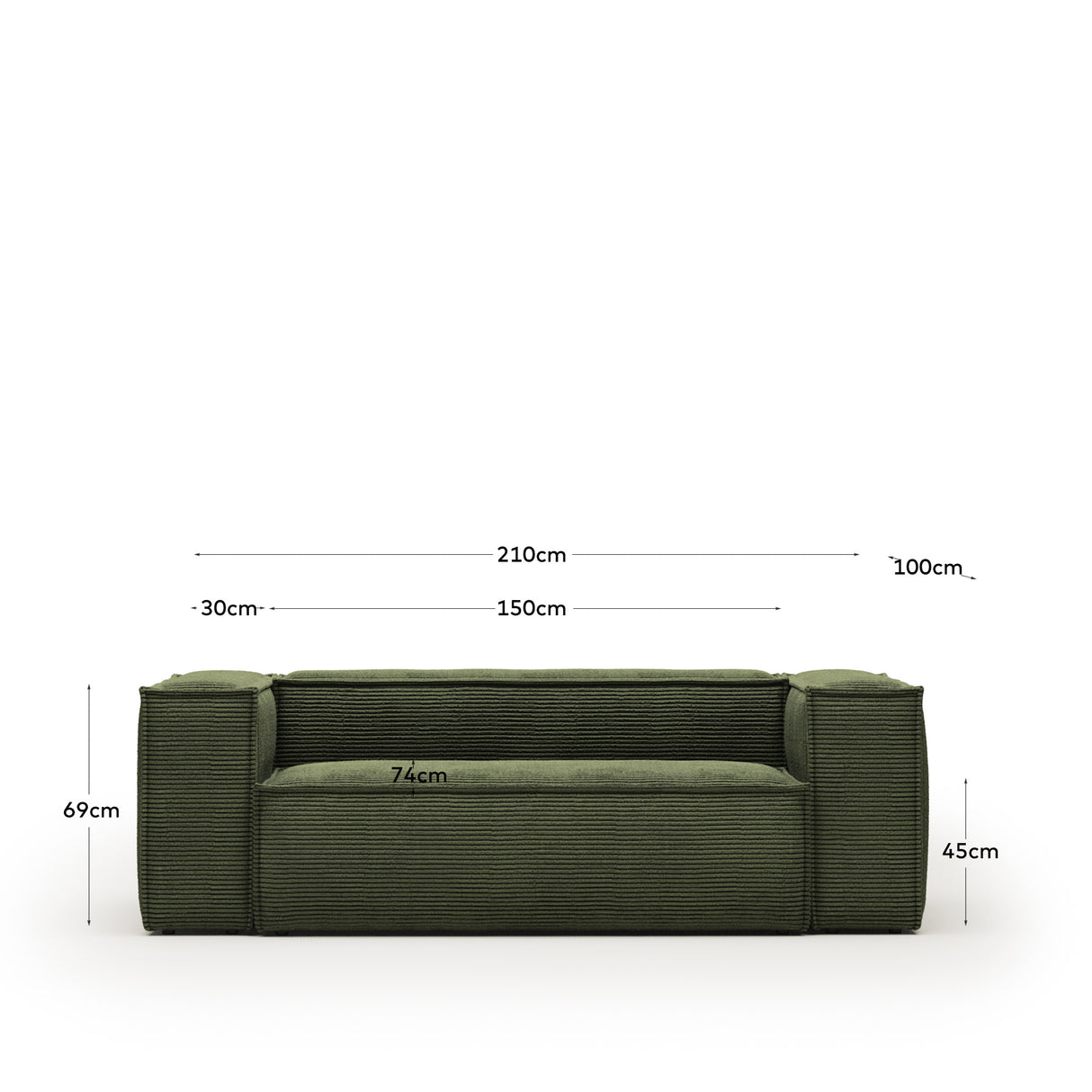 Blok 2-Sitzer-Sofa breiter Cord grün 210 cm - ZEN ZONE Furniture