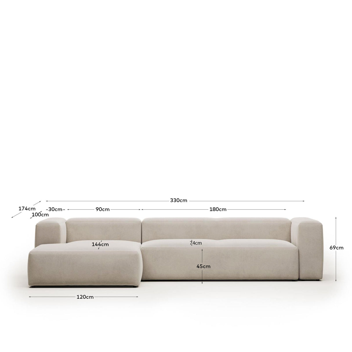 Blok 4-Sitzer Sofa mit Chaiselongue links beige 330 cm - ZEN ZONE Furniture