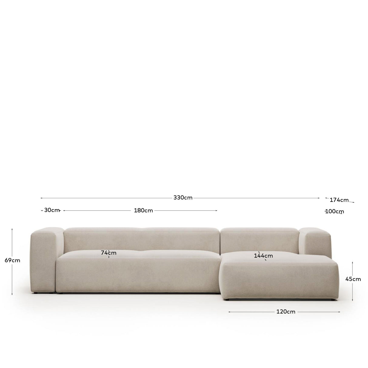 Blok 4-Sitzer Sofa mit Chaiselongue rechts beige 330 cm - ZEN ZONE Furniture