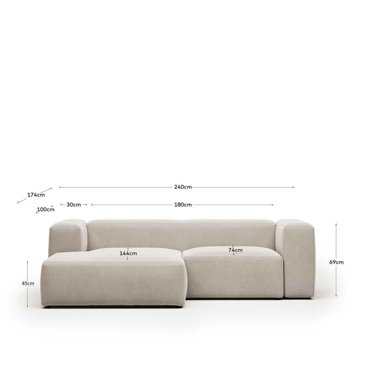 Blok 2-Sitzer Sofa mit Chaiselongue links beige 240 cm - ZEN ZONE Furniture