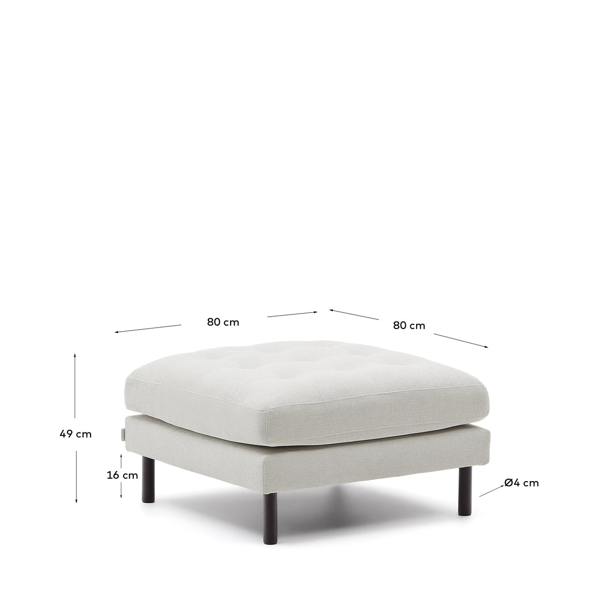 Debra Pouf mit Bezug in perlfarbener Chenille Beine Wenge-Finish 80 x 80 cm - ZEN ZONE Furniture