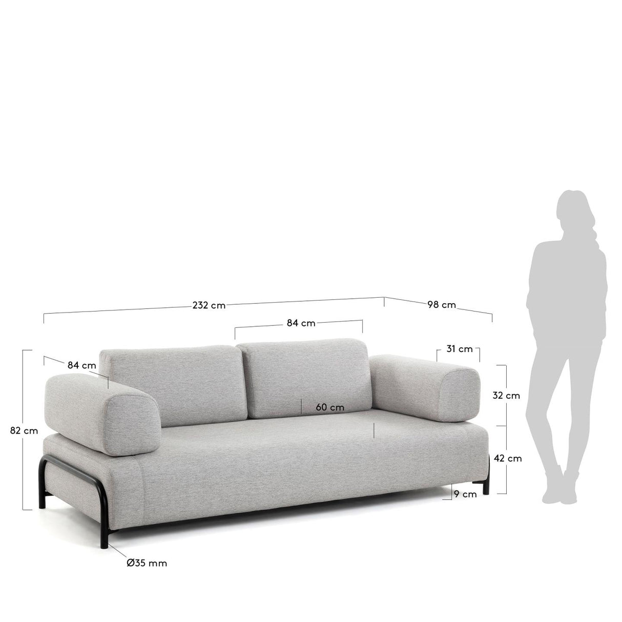 Compo 3-Sitzer Sofa beige-grau 232 cm - ZEN ZONE Furniture
