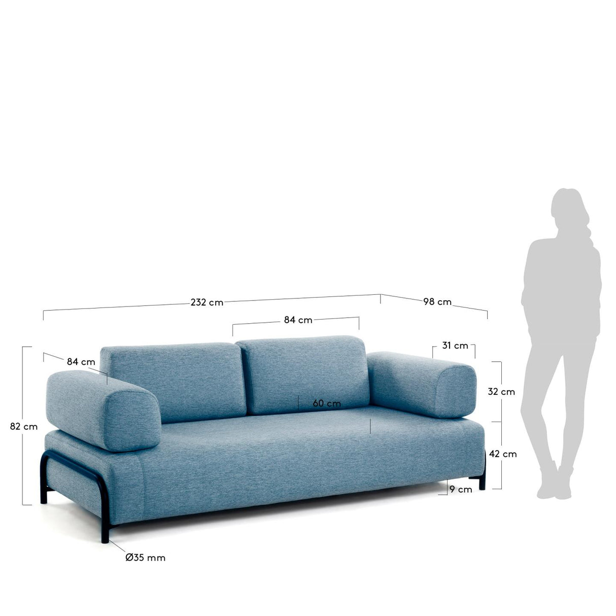 Compo 3-Sitzer Sofa blau 232 cm - ZEN ZONE Furniture
