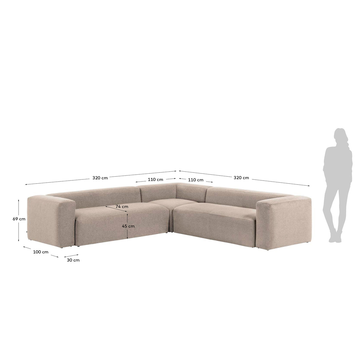 Blok 6-Sitzer Ecksofa in beige 320 x 320 cm - ZEN ZONE Furniture
