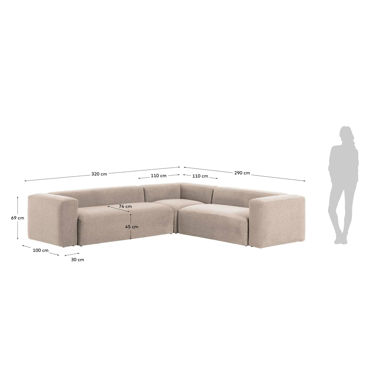 Blok 5-Sitzer-Ecksofa in Beige 320 x 290 cm / 290 x 320 cm - ZEN ZONE Furniture