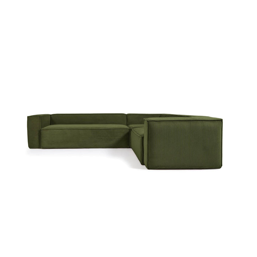 Blok 5-Sitzer-Ecksofa breiter Cord in Grün 320 x 290 / 290 x 320 cm - ZEN ZONE Furniture