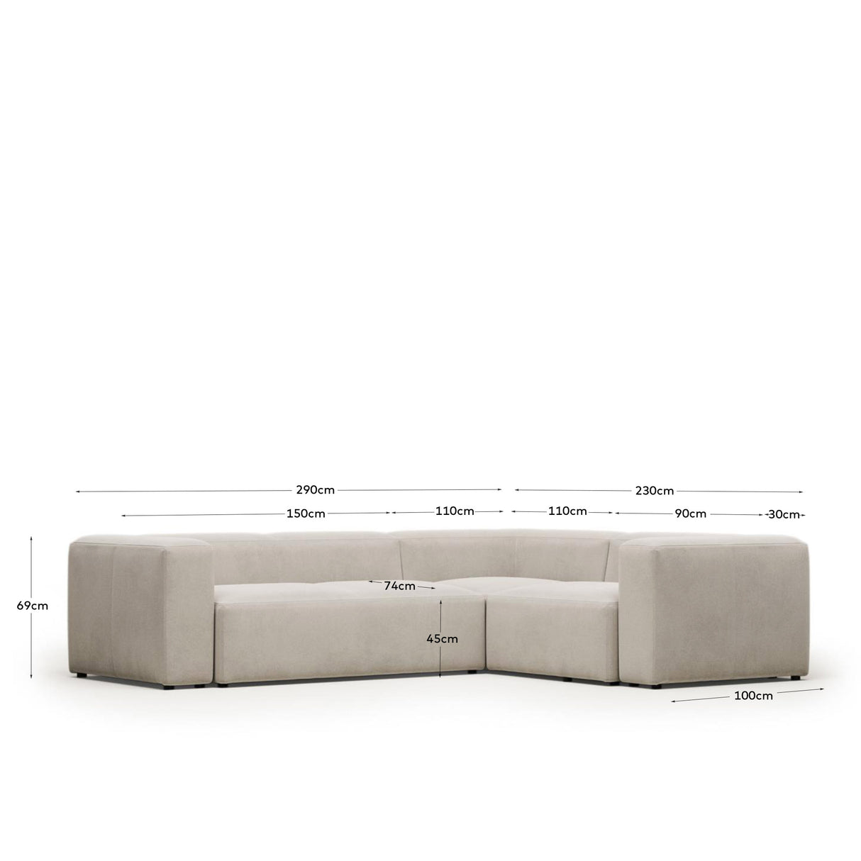 Blok 3-Sitzer Ecksofa beige 290 x 230 cm / 230 cm 290 cm - ZEN ZONE Furniture