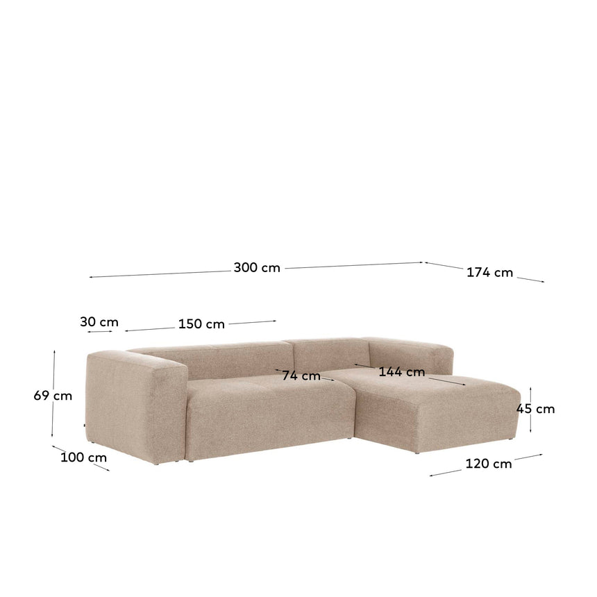 Blok 3-Sitzer Sofa mit Chaiselongue rechts in beige 300 cm - ZEN ZONE Furniture