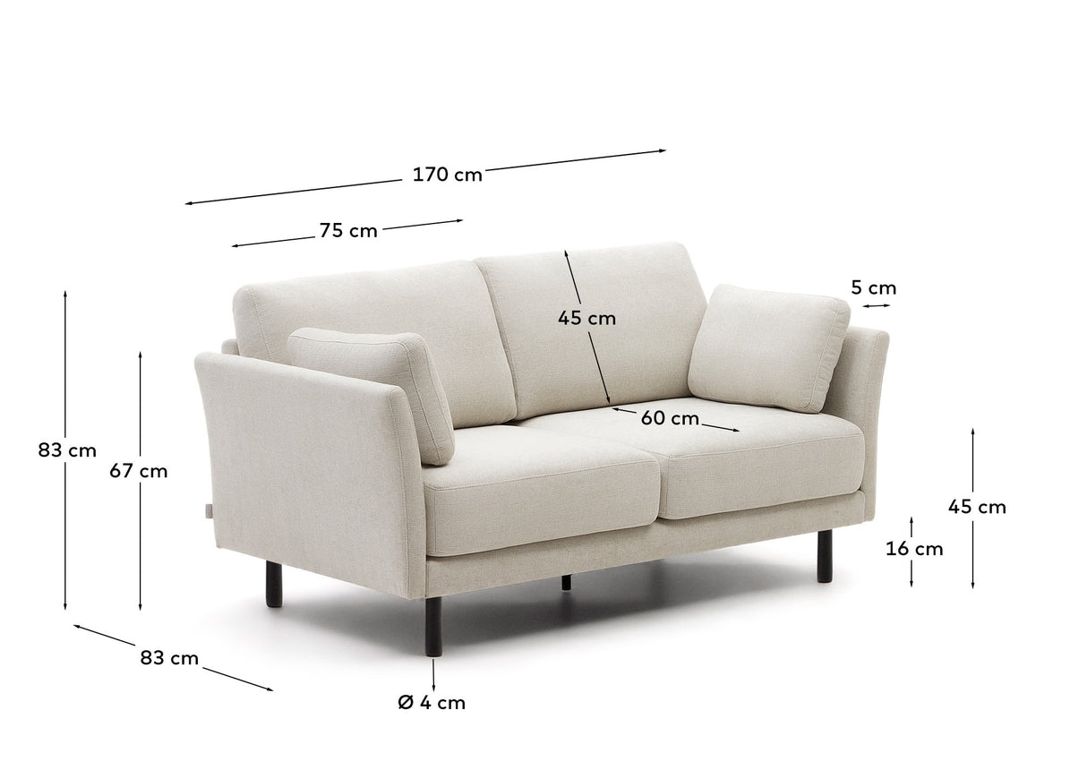 Gilma 2-Sitzer-Sofa aus Chenille in Perle und Beine mit schwarzem Finish 170 cm - ZEN ZONE Furniture