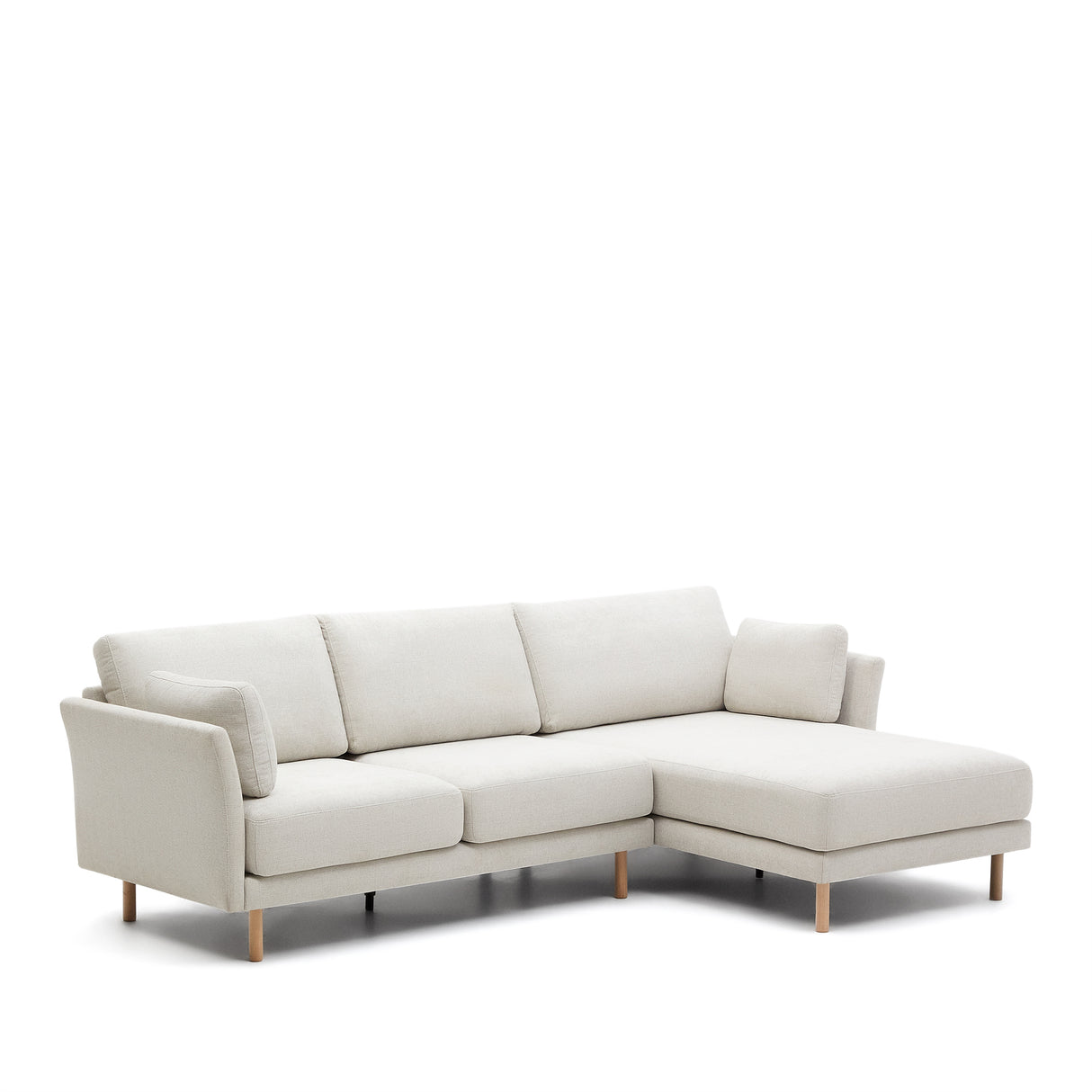 Gilma 3-Sitzer-Sofa Chaiselongue rechts/links Chenille in Perle Beine naturfarben 260 cm - ZEN ZONE Furniture