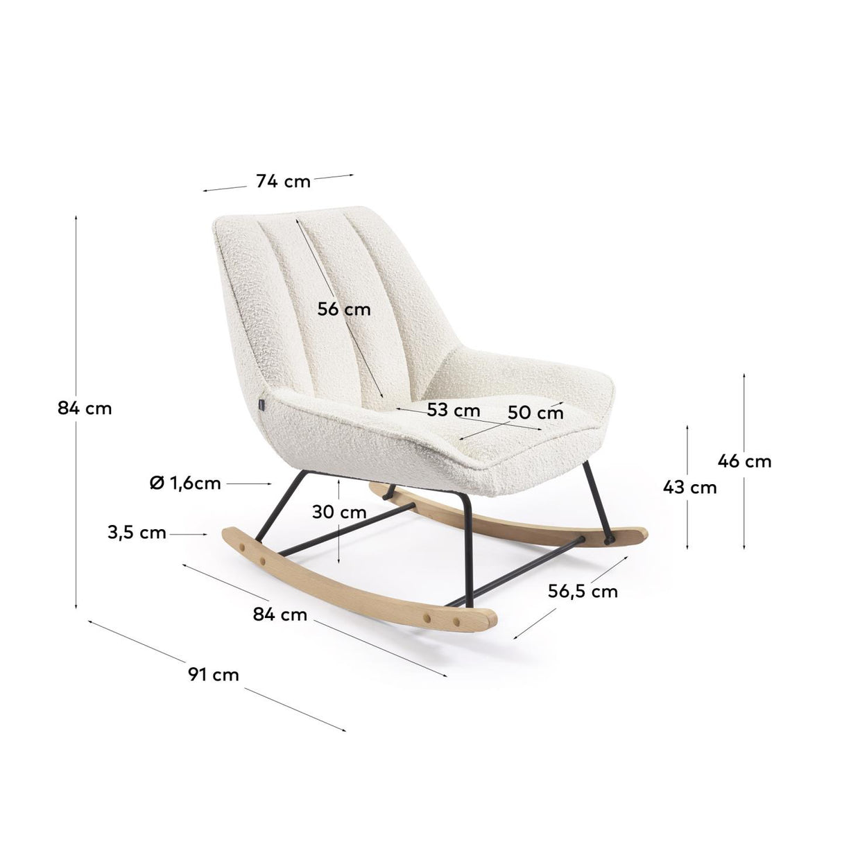 Marlina Schaukelstuhl mit Bezug in Bouclé weiß - ZEN ZONE Furniture
