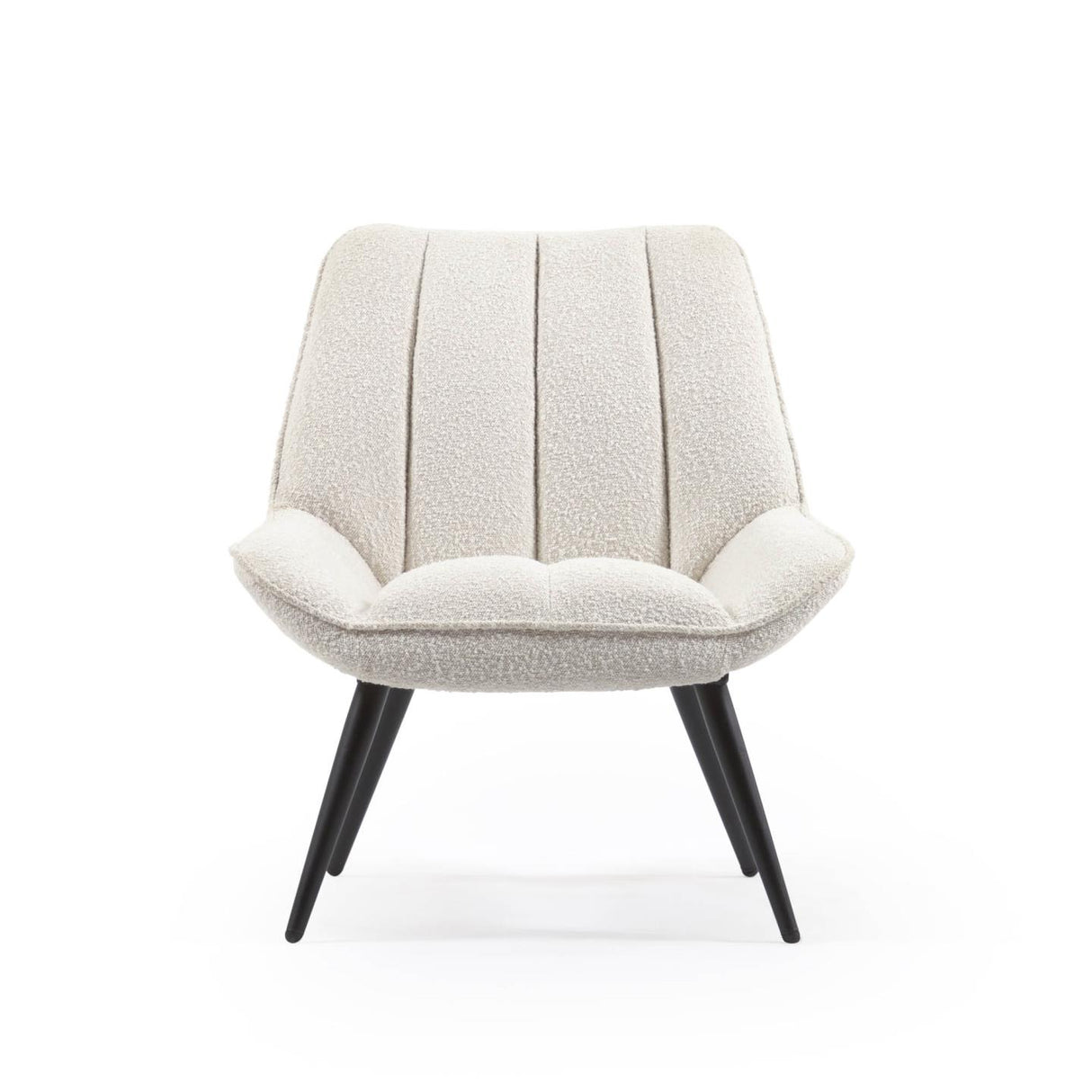 Marlina Sessel mit Bezug im Bouclé-Stil weiß mit Stahlbeinen mit schwarzem Finish - ZEN ZONE Furniture