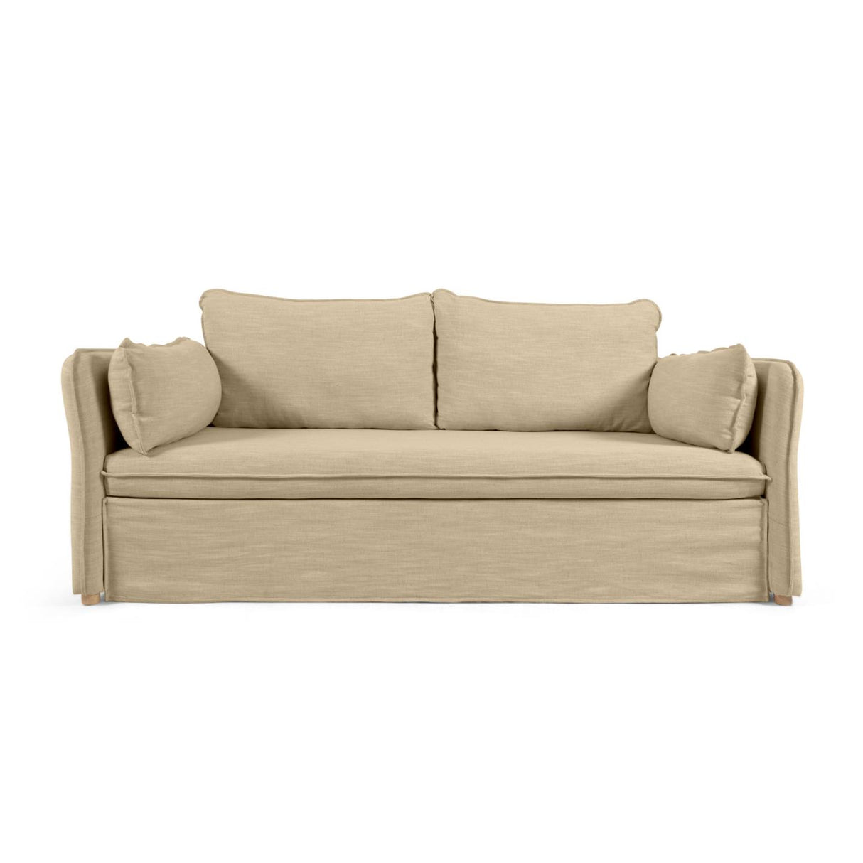 Tanit Schlafsofa beige und Beine aus massivem Buchenholz mit natürlichem Finish 210 cm - ZEN ZONE Furniture