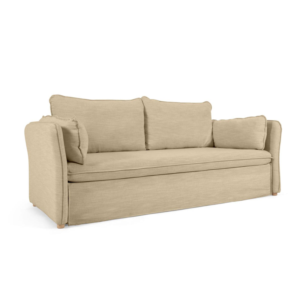 Tanit Schlafsofa beige und Beine aus massivem Buchenholz mit natürlichem Finish 210 cm - ZEN ZONE Furniture