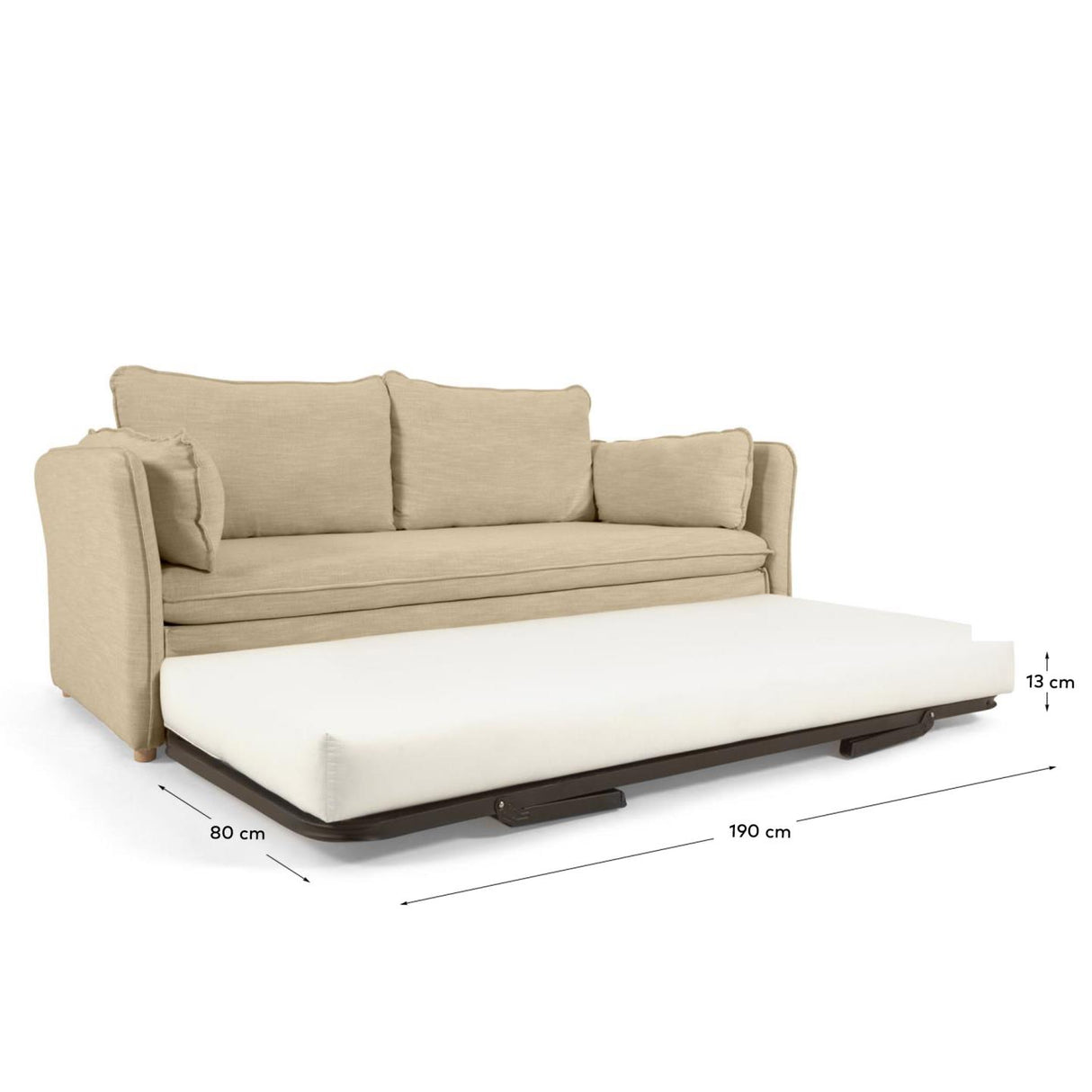 Tanit Schlafsofa beige und Beine aus massivem Buchenholz mit natürlichem Finish 210 cm - ZEN ZONE Furniture