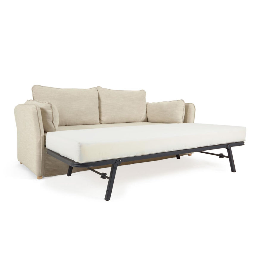 Tanit Schlafsofa weiß und Beine aus massivem Buchenholz mit natürlichem Finish 210 cm - ZEN ZONE Furniture