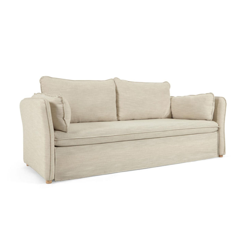 Tanit Schlafsofa weiß und Beine aus massivem Buchenholz mit natürlichem Finish 210 cm - ZEN ZONE Furniture
