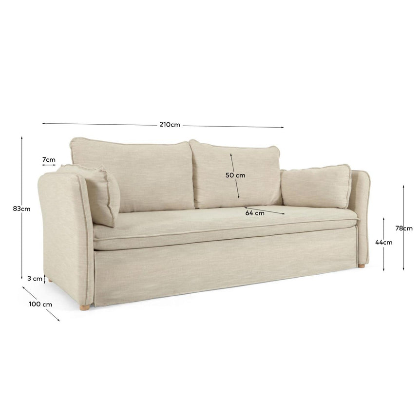 Tanit Schlafsofa weiß und Beine aus massivem Buchenholz mit natürlichem Finish 210 cm - ZEN ZONE Furniture