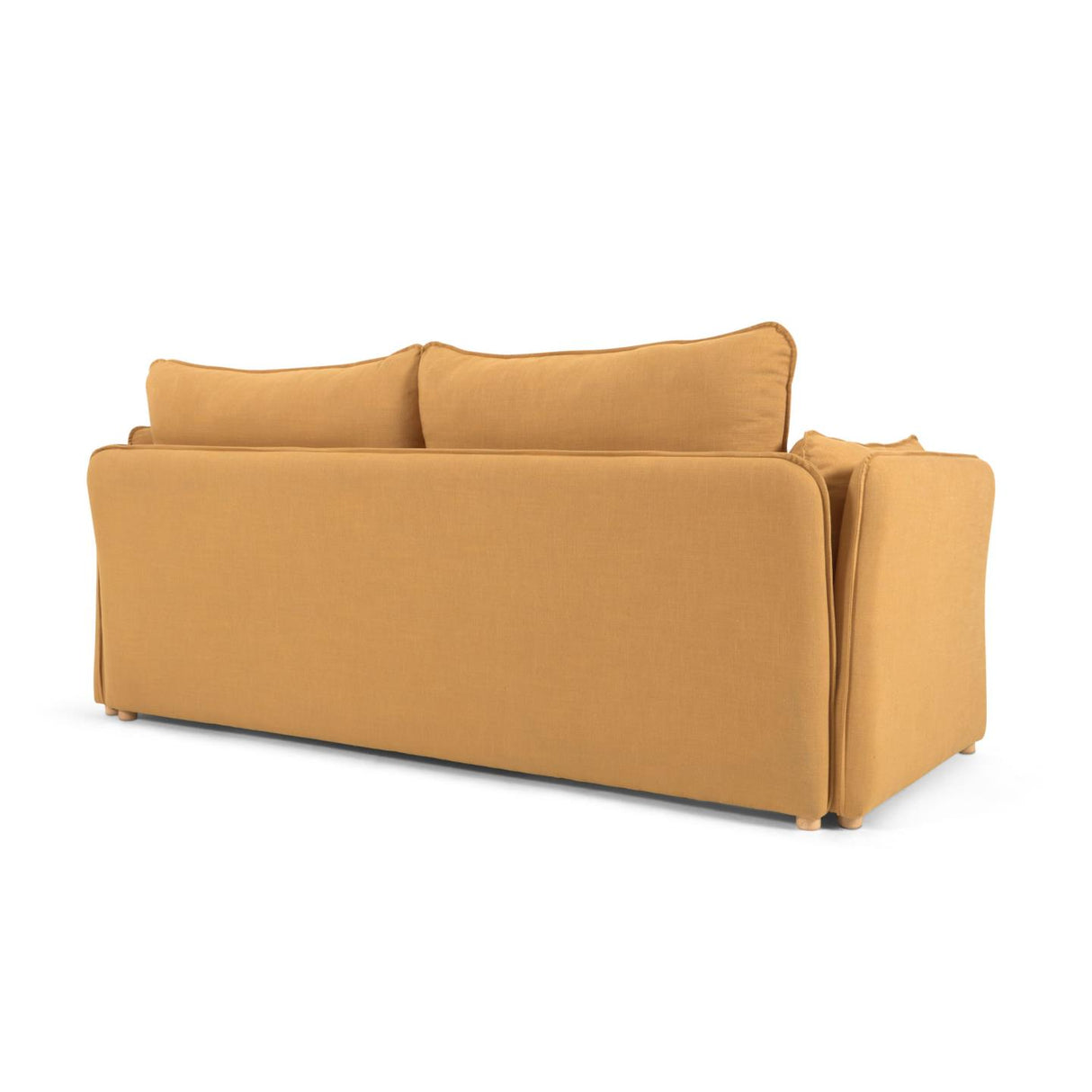 Tanit Schlafsofa senffarben und Beine aus massivem Buchenholz natürliches Finish 210 cm - ZEN ZONE Furniture