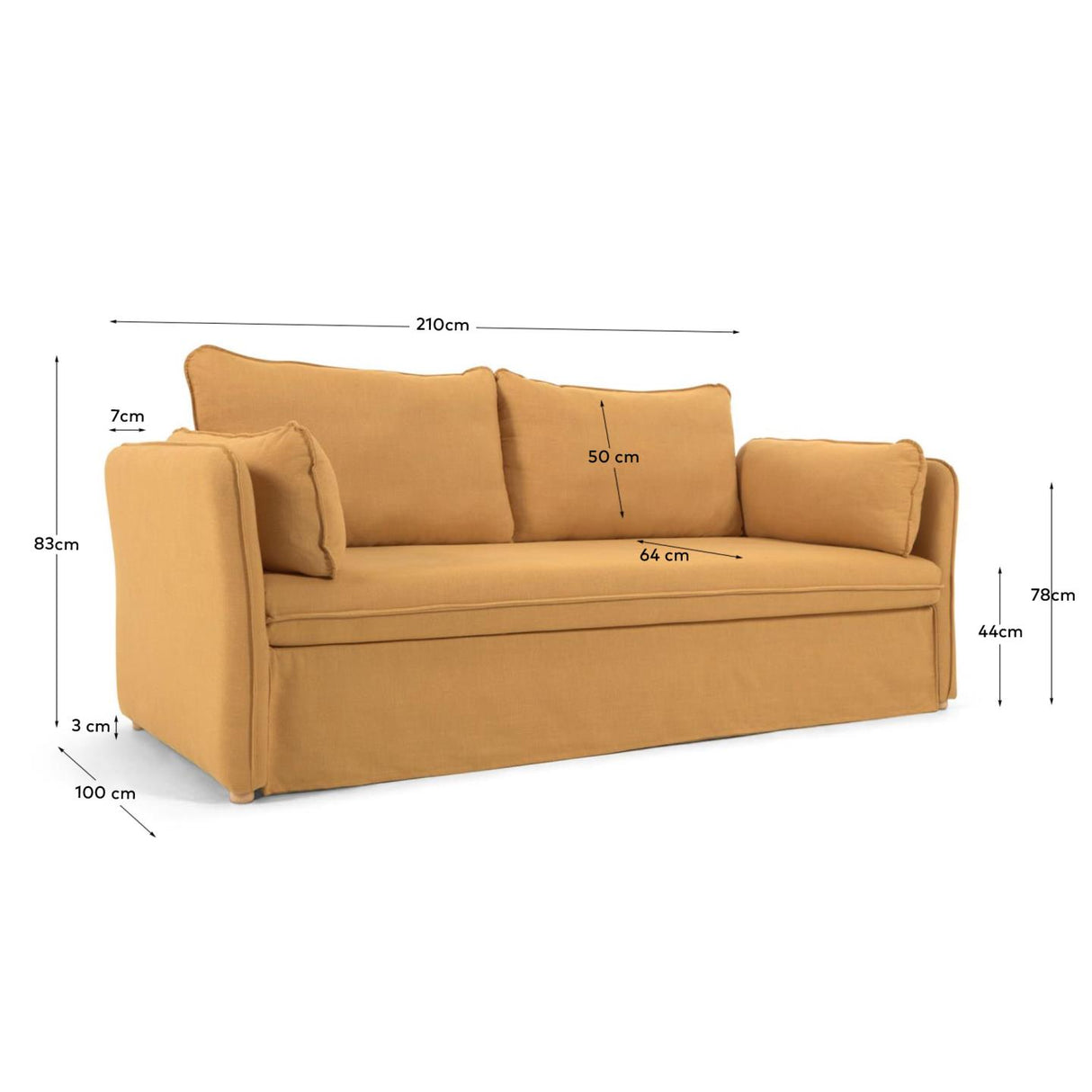 Tanit Schlafsofa senffarben und Beine aus massivem Buchenholz natürliches Finish 210 cm - ZEN ZONE Furniture