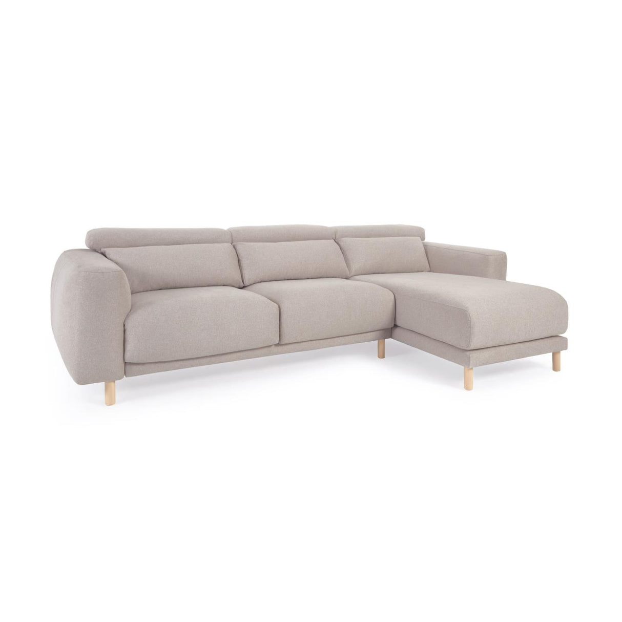 Singa 3-Sitzer Sofa mit Chaiselongue rechts, verstellbarer Kopfstütze und ausziehbarem Sitz beige 296 cm FSC Mix Credit - ZEN ZONE Furniture
