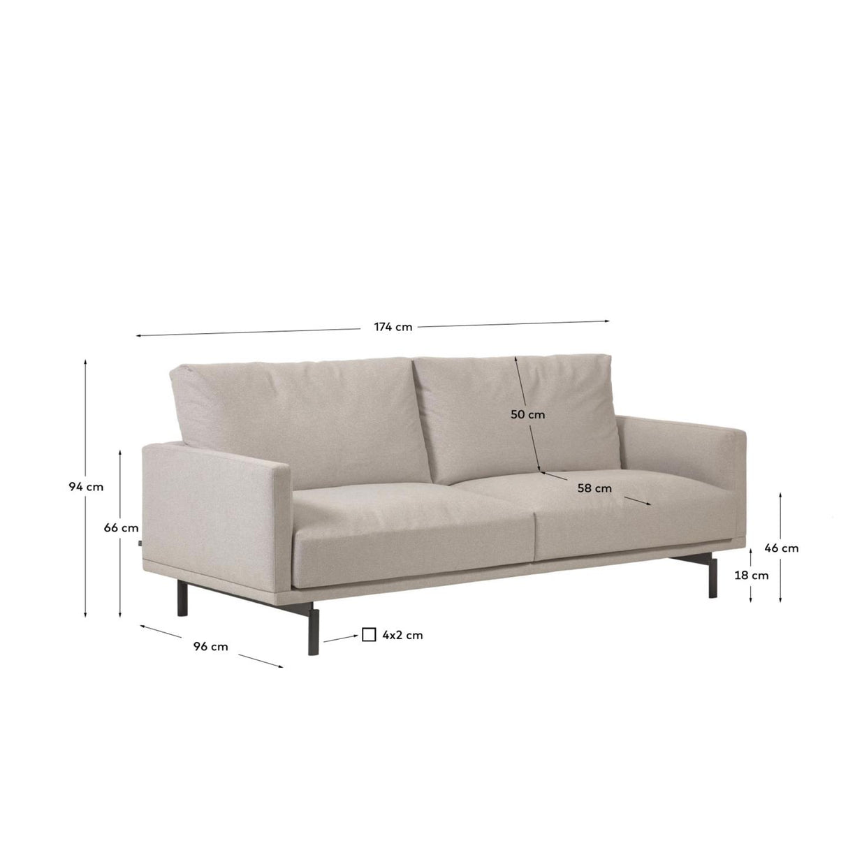 Galene 2-Sitzer Sofa beige 174 cm - ZEN ZONE Furniture