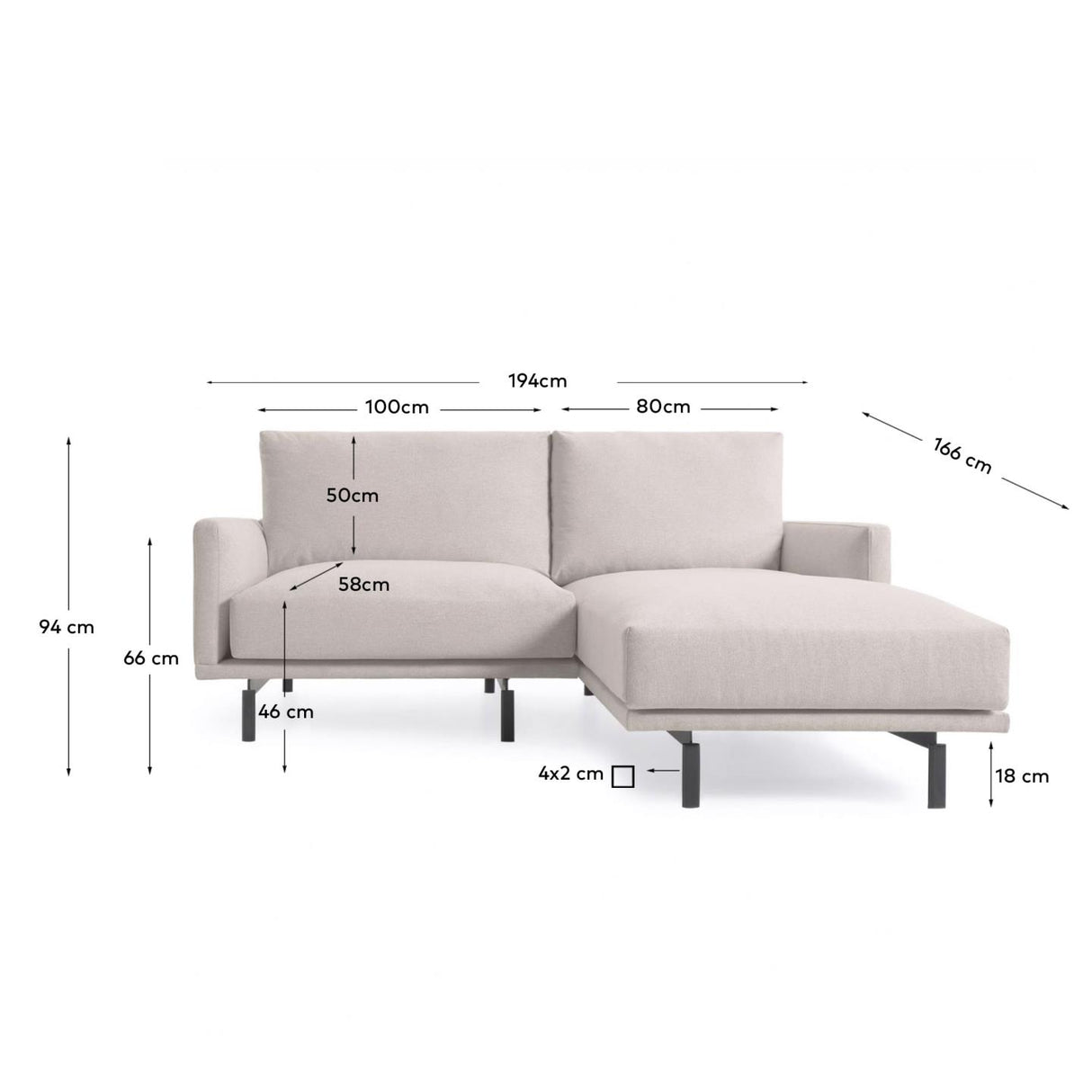 Galene 3-Sitzer Sofa beige mit Chaiselongue rechts 194 cm - ZEN ZONE Furniture