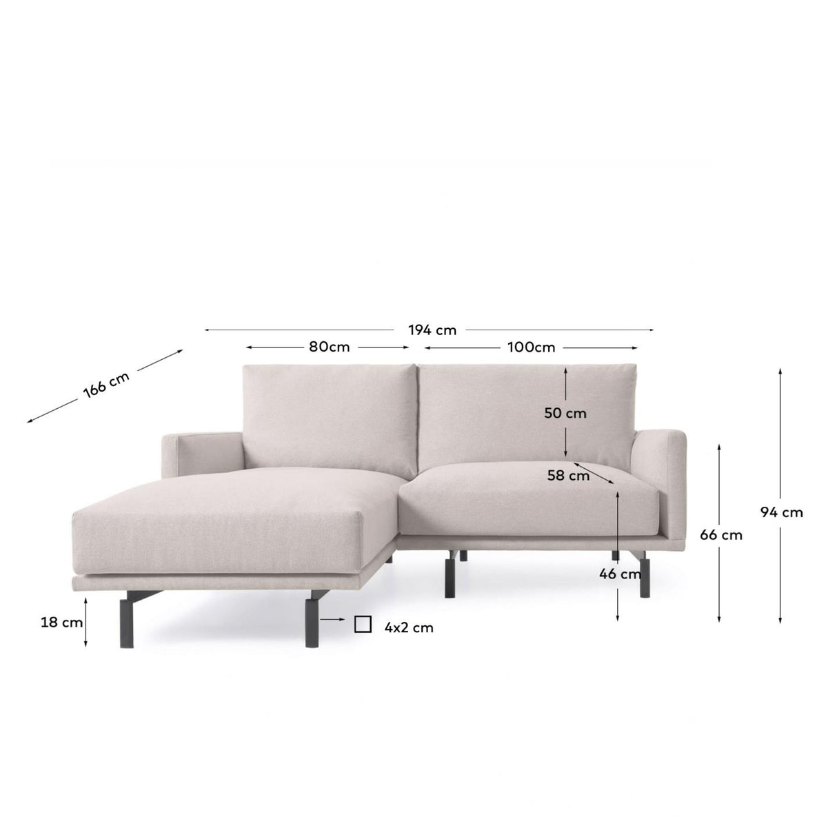 Galene 3-Sitzer Sofa beige mit Chaiselongue links 194 cm - ZEN ZONE