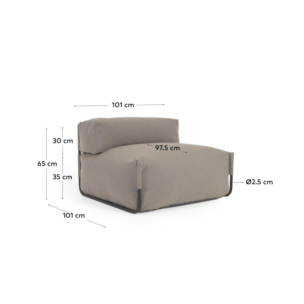 Square Puff Modularsofa m. Rückenlehne 100% outdoor grün und Aluminium schwarz 101 x 101cm - ZEN ZONE Furniture