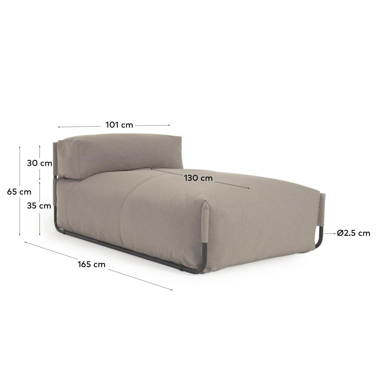 Square Puff Modularsofa longue m. Rückenlehne 100% outdoor grün und Alu schwarz 165x101 cm - ZEN ZONE Furniture
