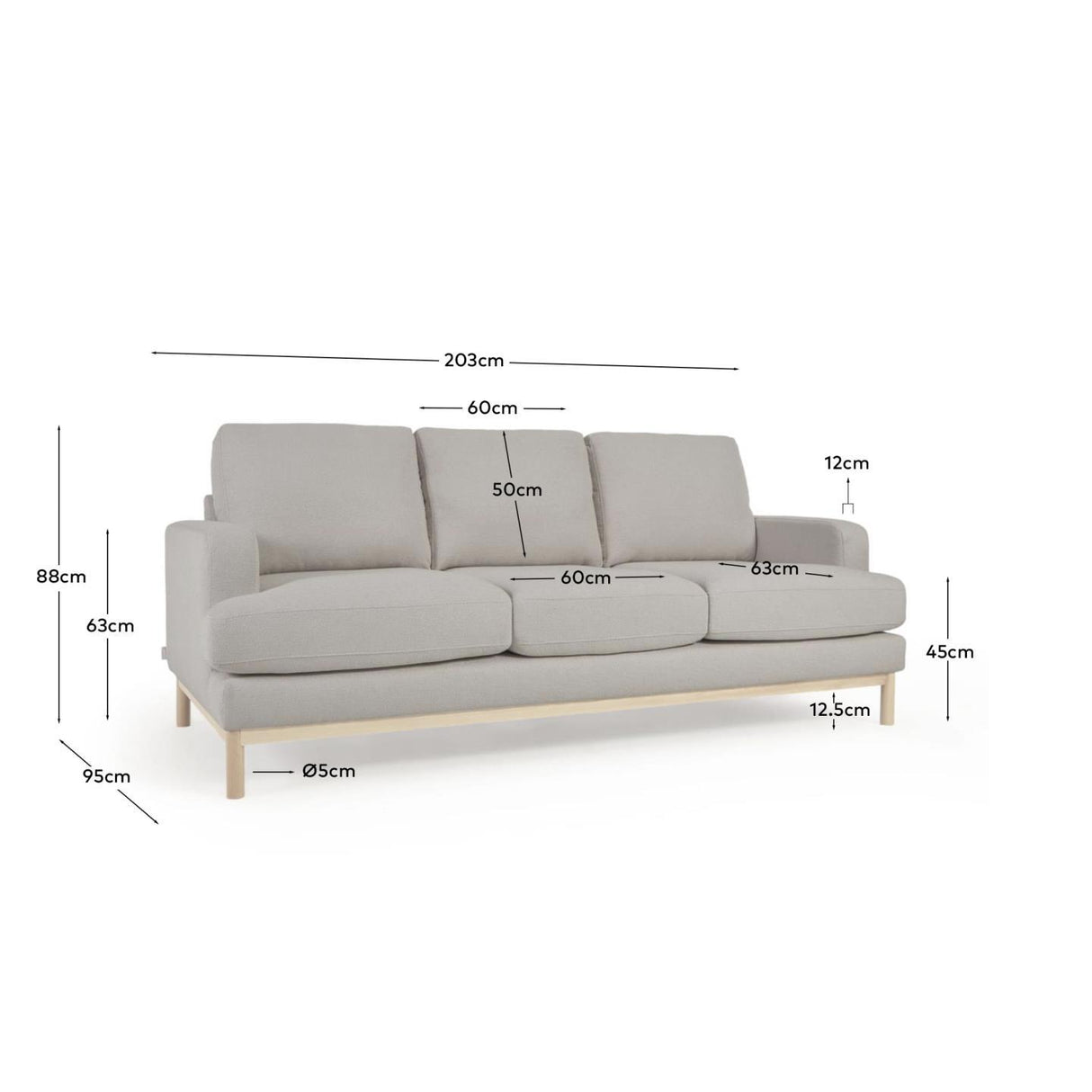 Sofa Mihaela für 3 Sitzer mit Bouclé-Bezug in Grau 203 cm - ZEN ZONE Furniture