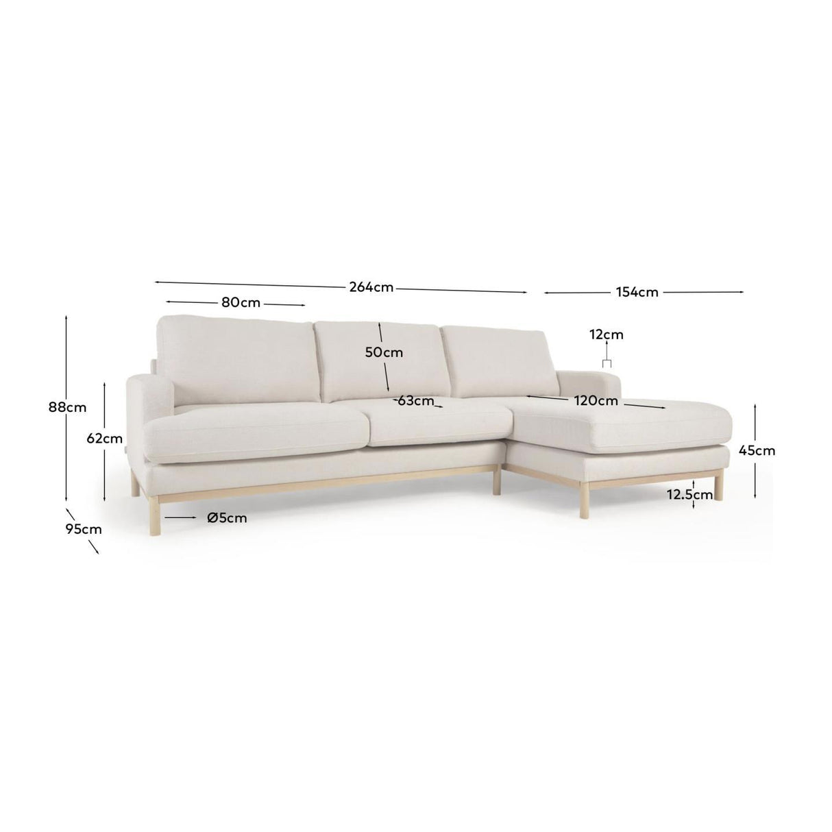 Sofa Mihaela für 3 Sitzer mit Chaiselongue rechts mit Bouclé-Bezug in Weiß 264 cm - ZEN ZONE Furniture