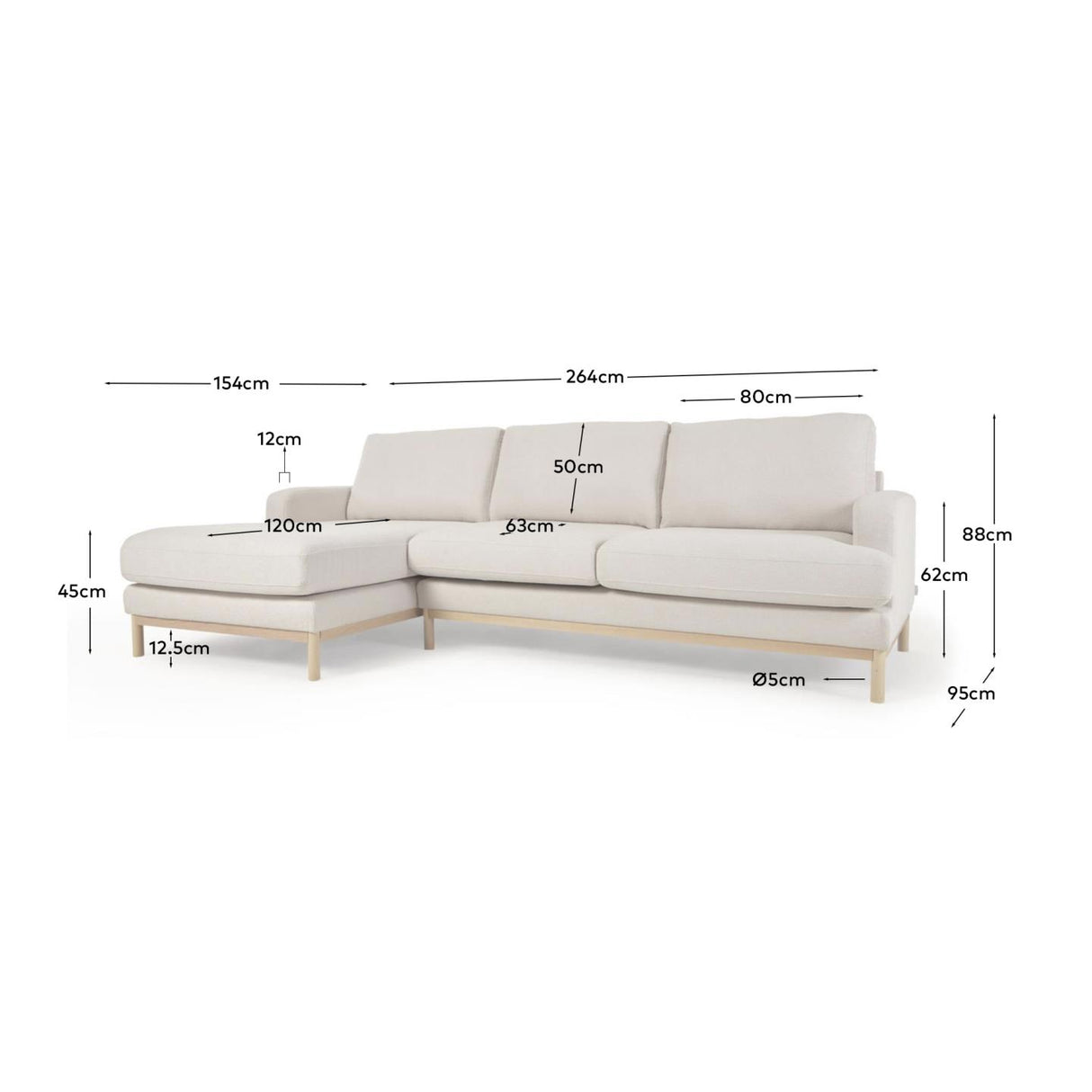 Sofa Mihaela für 3 Sitzer mit Chaise Longue links aus Bouclé-Bezug in Weiß 264 cm - ZEN ZONE Furniture