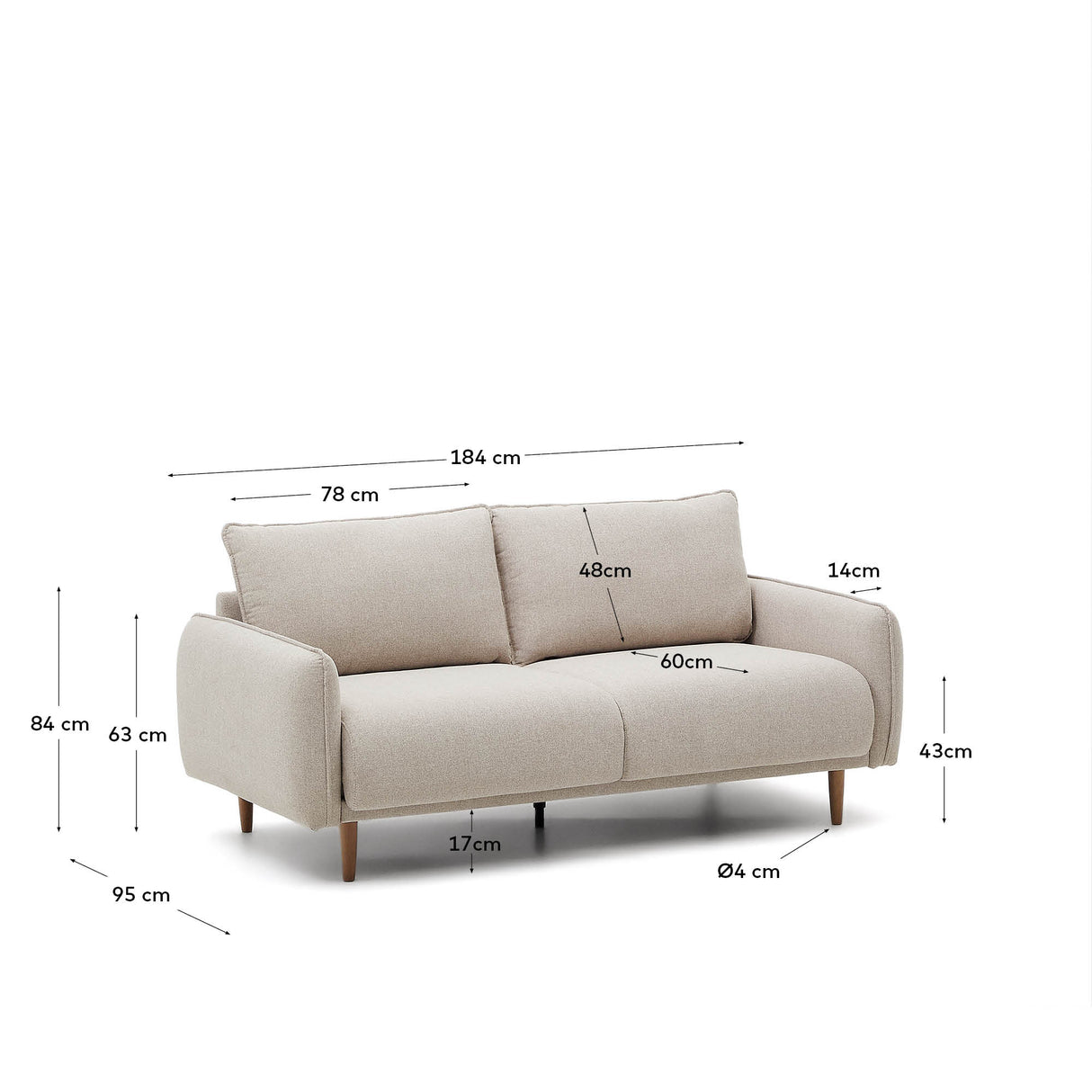 Carlota 2-Sitzer-Sofa beige 184 cm - ZEN ZONE Furniture