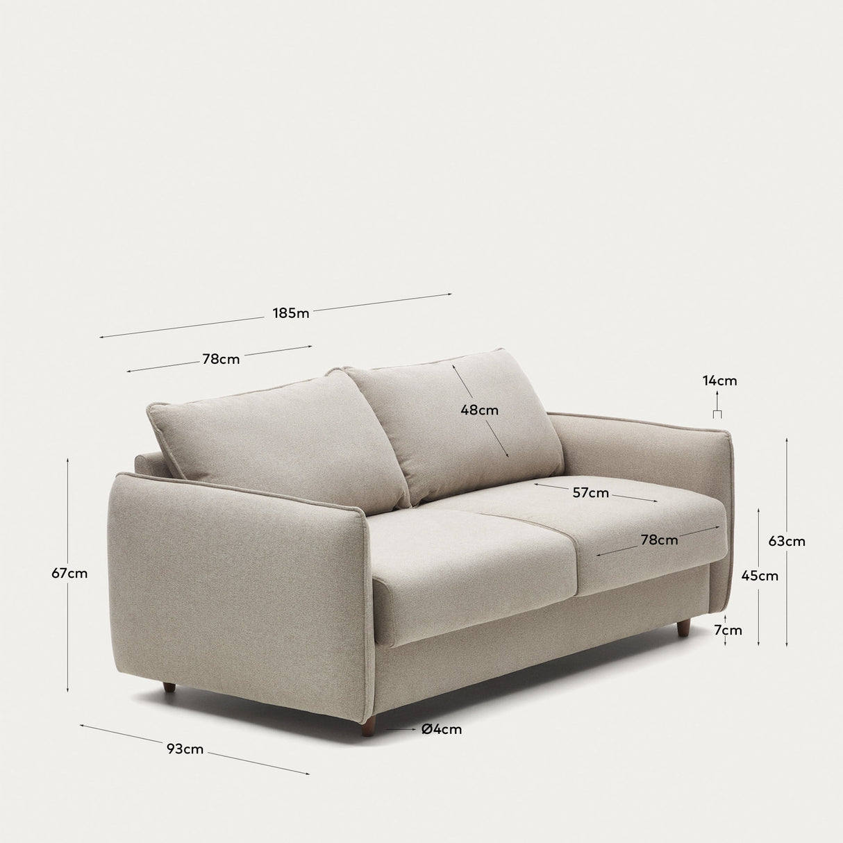 Carlota 2-Sitzer Bettsofa aus Chenille in Beige 140 cm - ZEN ZONE Furniture