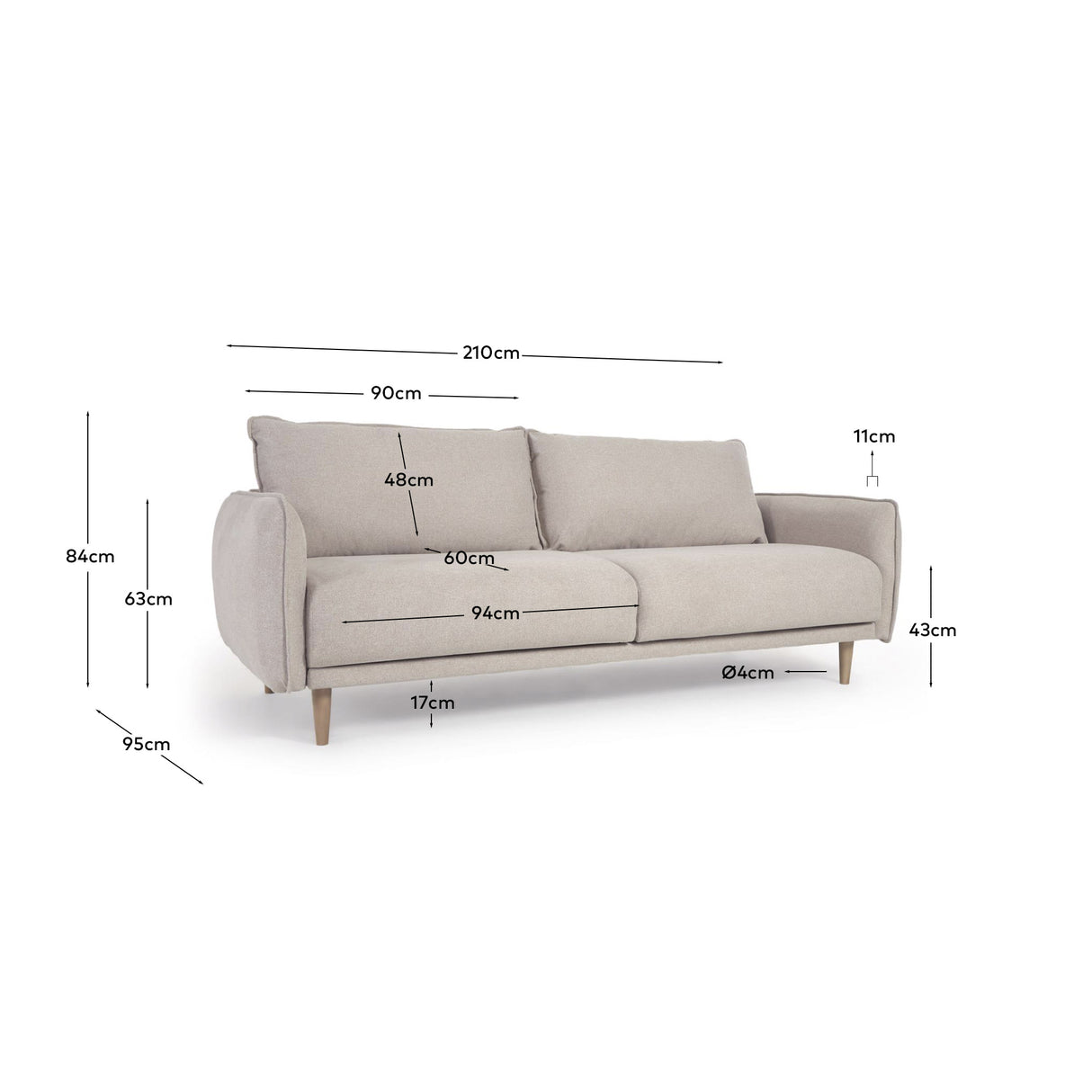 Sofa Carlota für 3 Sitzer beige 213 cm - ZEN ZONE Furniture