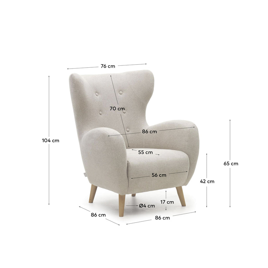 Patio Sessel aus beiger Chenille mit Beinen aus massiver Buche - ZEN ZONE Furniture