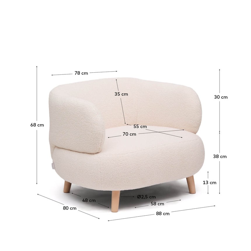 Luisa Sessel mit Bouclé-Bezug in Écru Beine aus massiver Buche 90 cm - ZEN ZONE Furniture