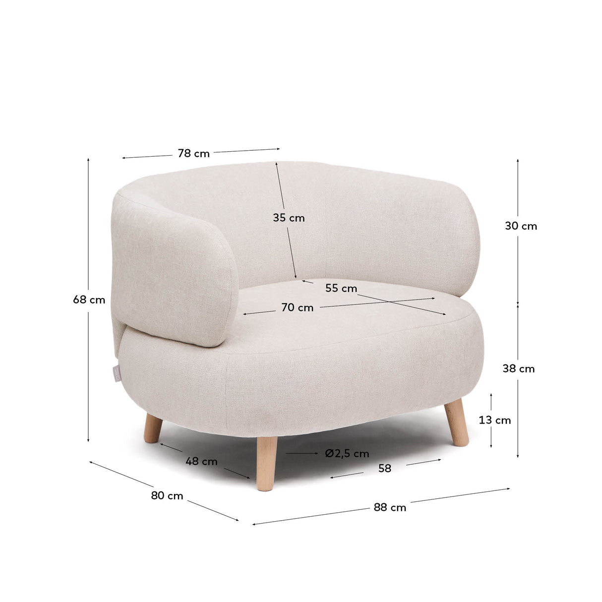 Luisa Sessel aus Chenille in Perle Beine aus massiver Buche 90 cm - ZEN ZONE Furniture