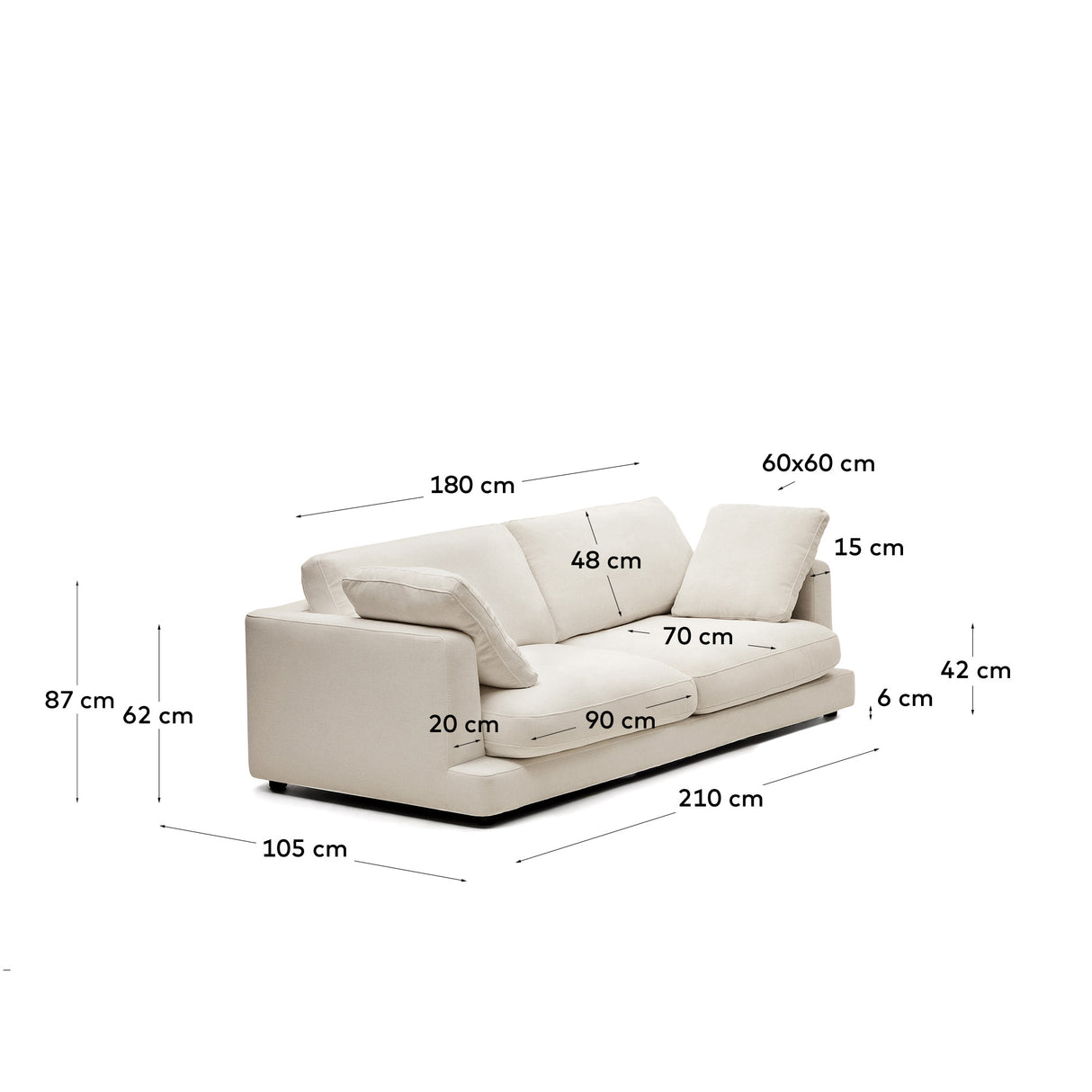 Gala 3-Sitzer Sofa beige 210 cm - ZEN ZONE Furniture