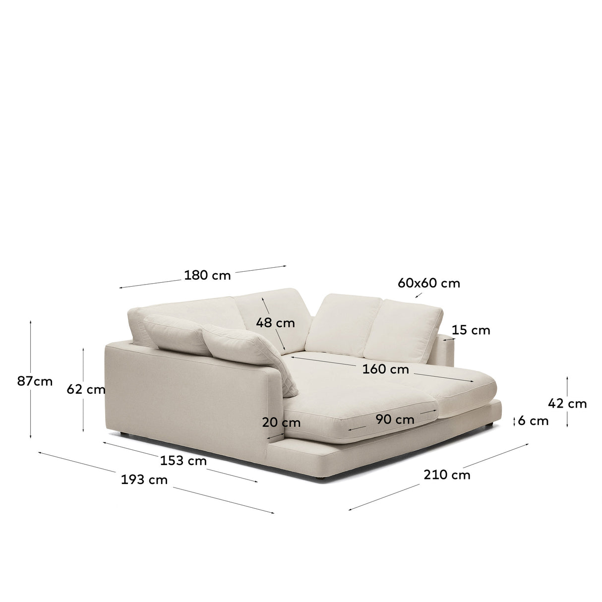 Gala 3-Sitzer Sofa mit doppelter Chaiselongue beige 210 cm - ZEN ZONE Furniture